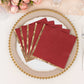 50 Pack Burgundy Soft 2 Ply Disposable Cocktail Napkins with Gold Foil Edge, Paper Beverage Napkins - 6.5"x6.5"