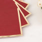 50 Pack Burgundy Soft 2 Ply Disposable Cocktail Napkins with Gold Foil Edge, Paper Beverage Napkins - 6.5"x6.5"