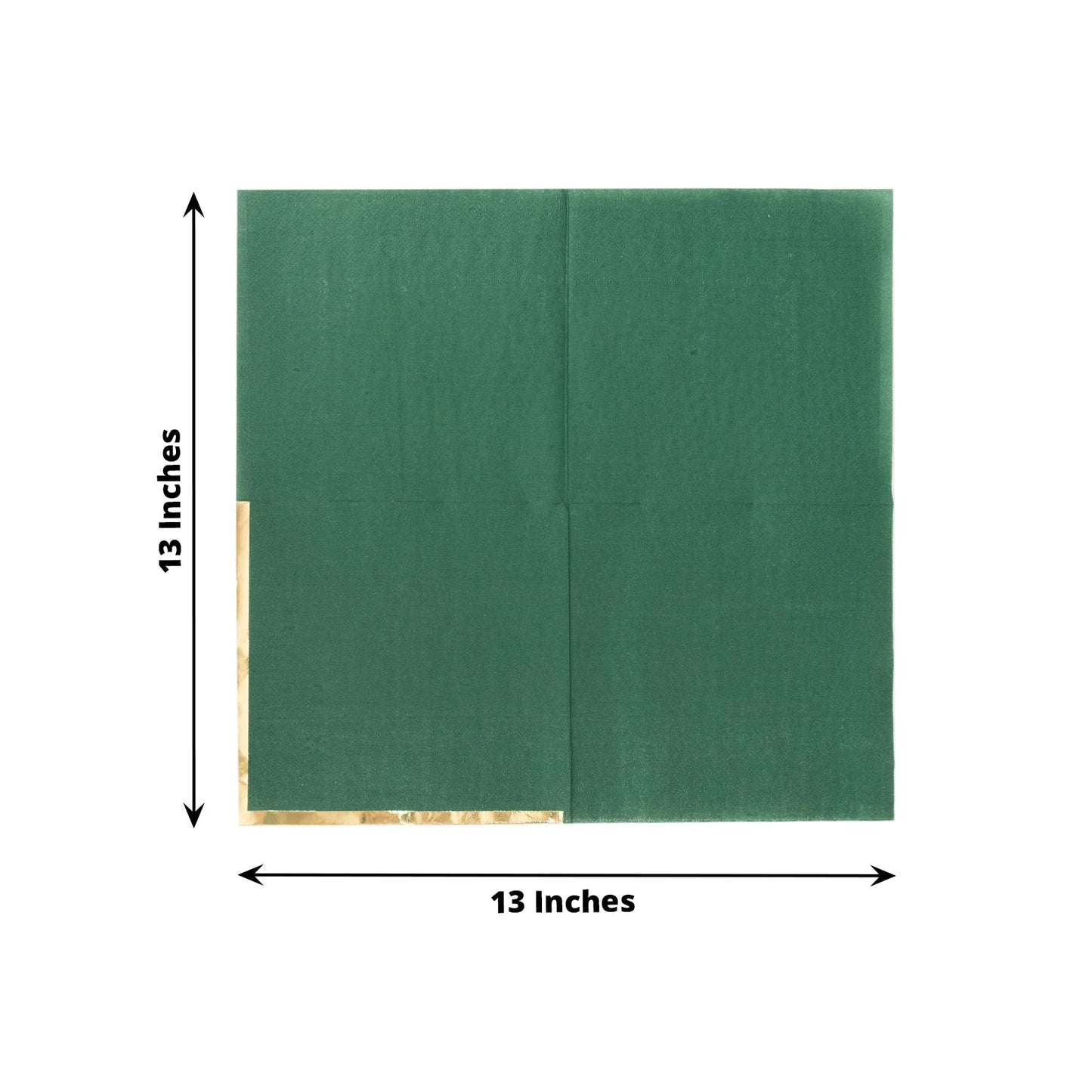 50 Pack Hunter Emerald Green Soft 2 Ply Disposable Cocktail Napkins with Gold Foil Edge, Paper Beverage Napkins - 6.5"x6.5"