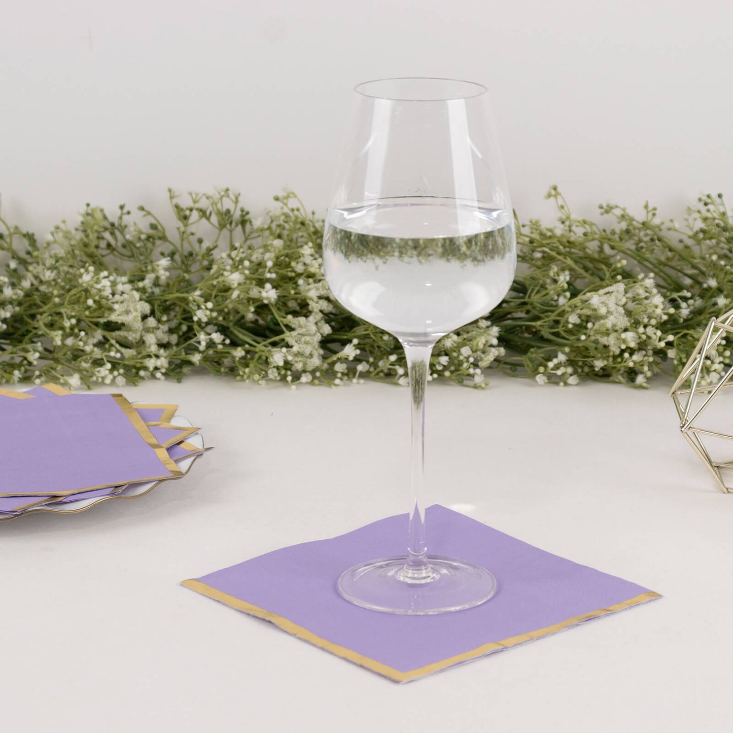 50 Pack Lavender Soft 2 Ply Disposable Cocktail Napkins with Gold Foil Edge, Paper Beverage Napkins - 6.5"x6.5"