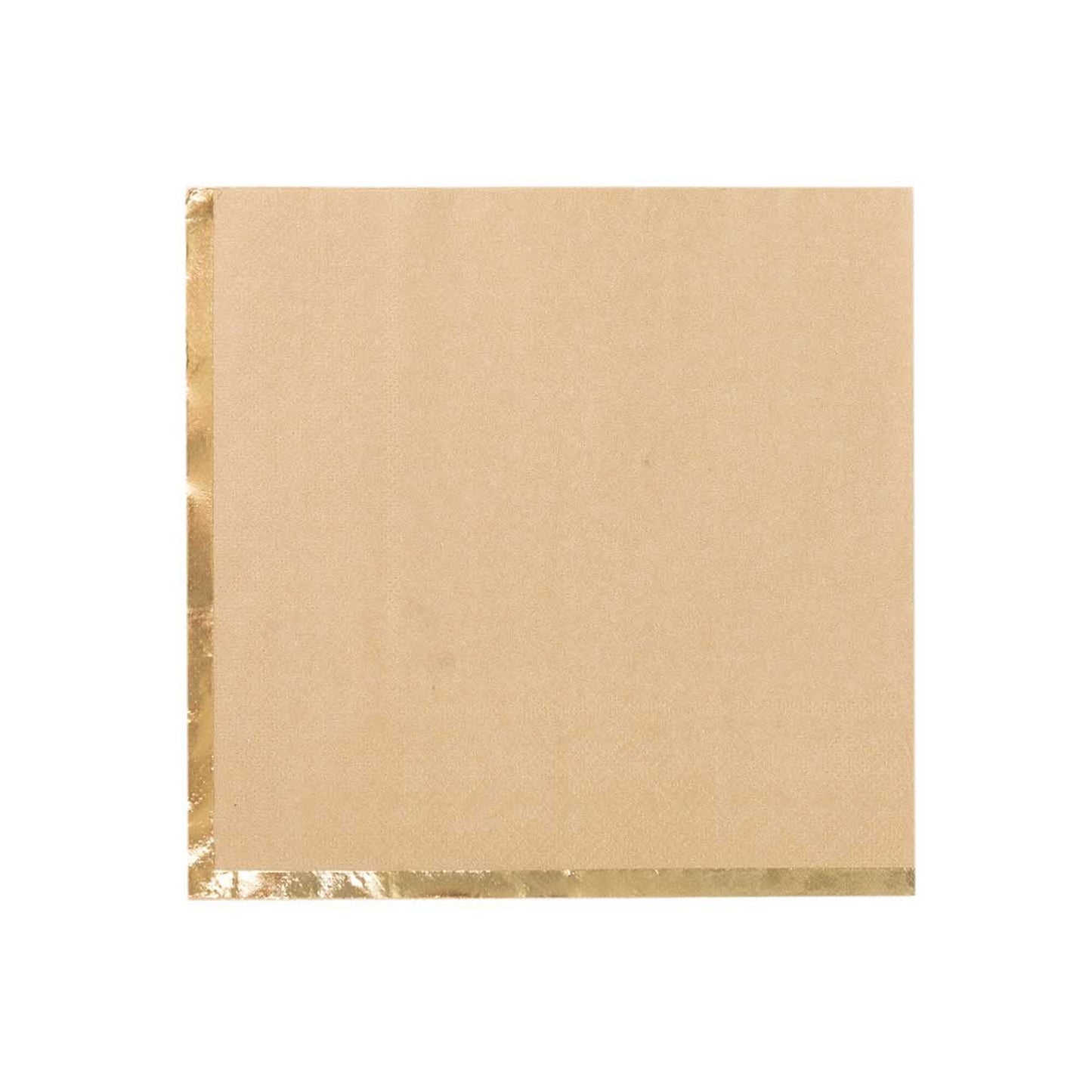 50 Pack Natural Soft 2 Ply Disposable Cocktail Napkins with Gold Foil Edge, Paper Beverage Napkins - 6.5"x6.5"