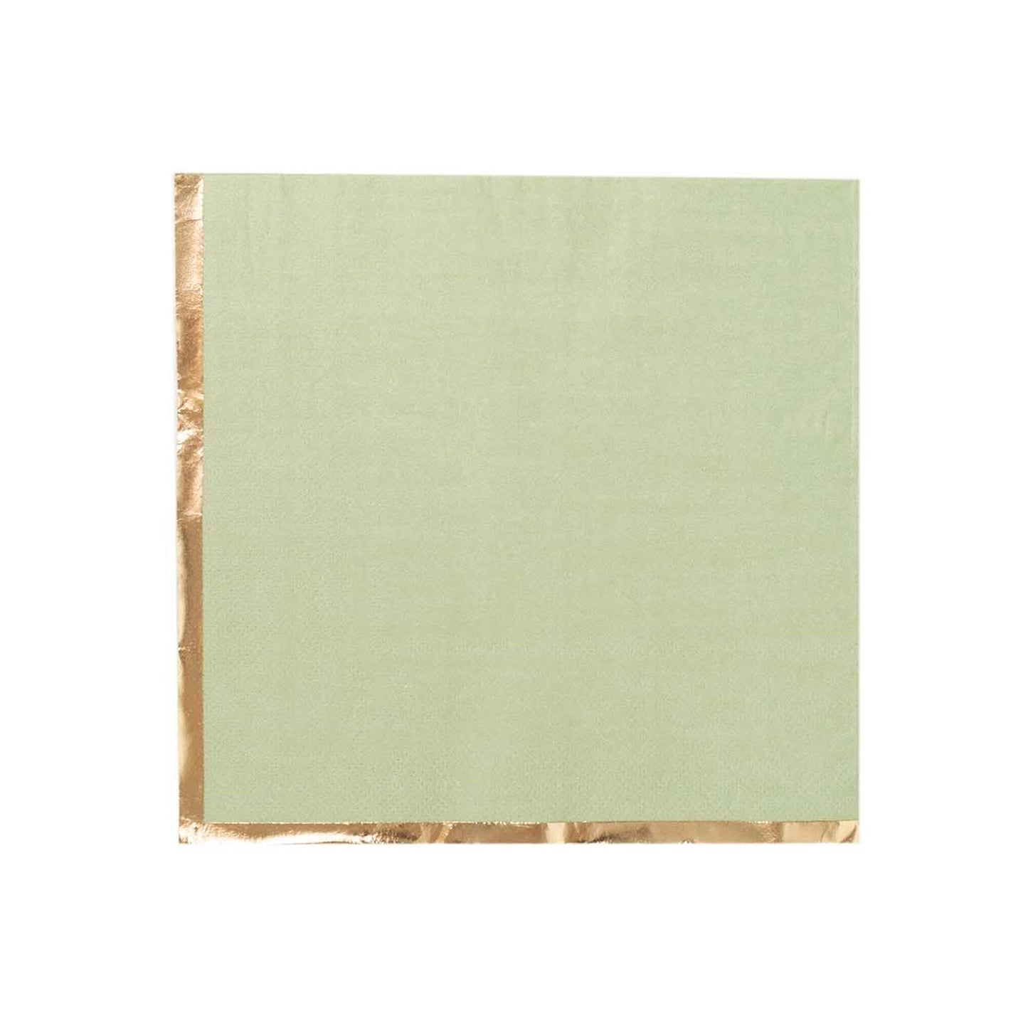 50 Pack Sage Green Soft 2 Ply Disposable Cocktail Napkins with Gold Foil Edge, Paper Beverage Napkins - 6.5"x6.5"