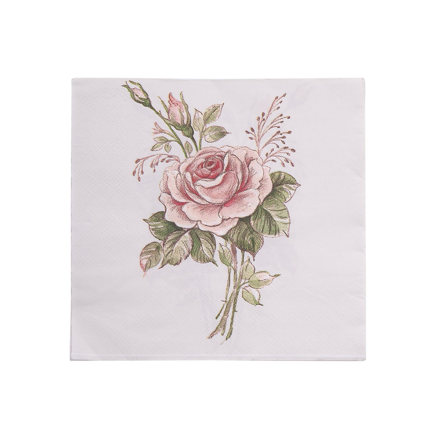 20 Pack Vintage Pink Ivory Rose Paper Cocktail Napkins, Elegant Tea Party Disposable Beverage Napkins - 18 GSM