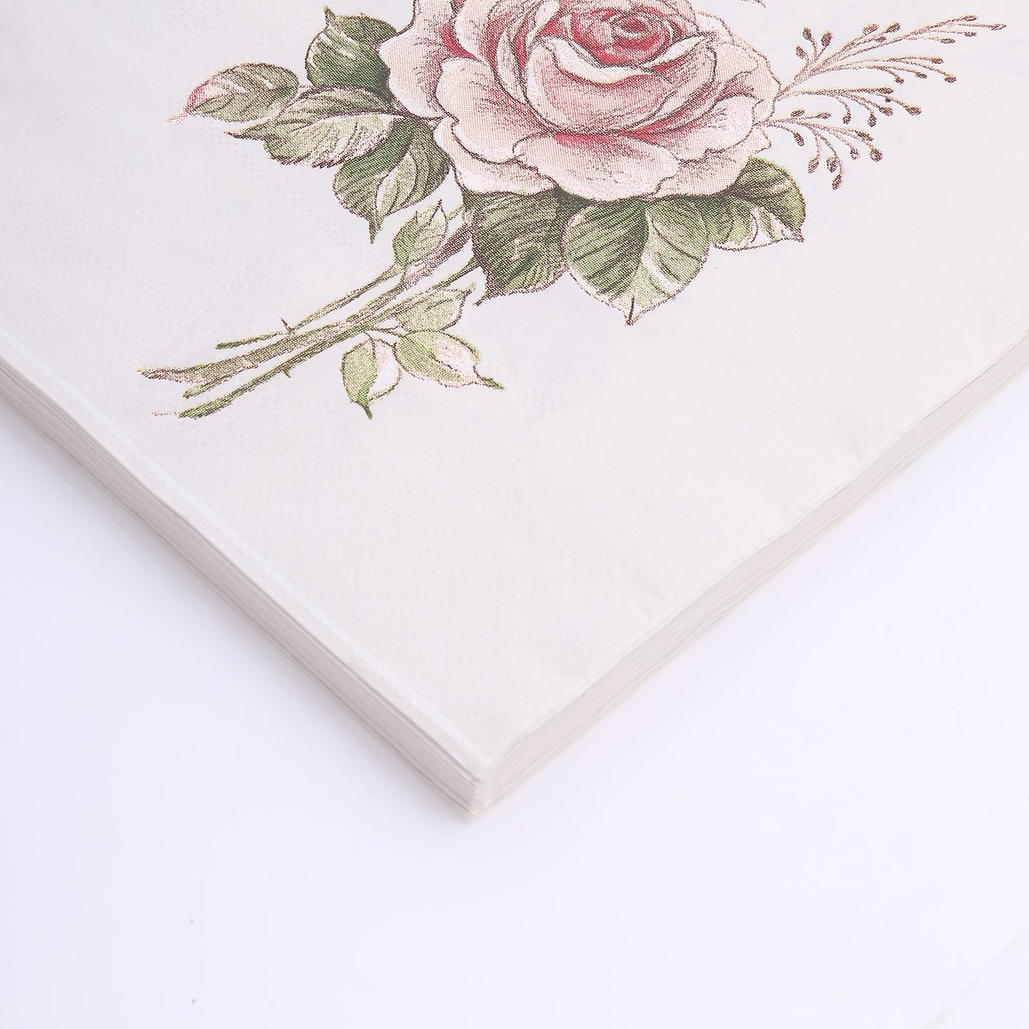 20 Pack Vintage Pink Ivory Rose Paper Cocktail Napkins, Elegant Tea Party Disposable Beverage Napkins - 18 GSM