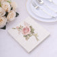 20 Pack Vintage Pink Ivory Rose Paper Cocktail Napkins, Elegant Tea Party Disposable Beverage Napkins - 18 GSM
