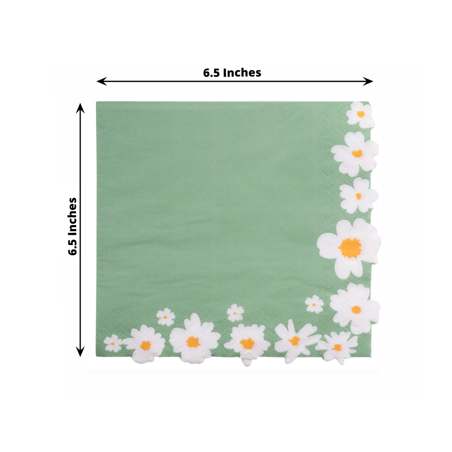 20 Pack Sage Green Daisy Flower Paper Beverage Napkins, Soft 2-Ply Disposable Cocktail Napkins - 6.5"x6.5"