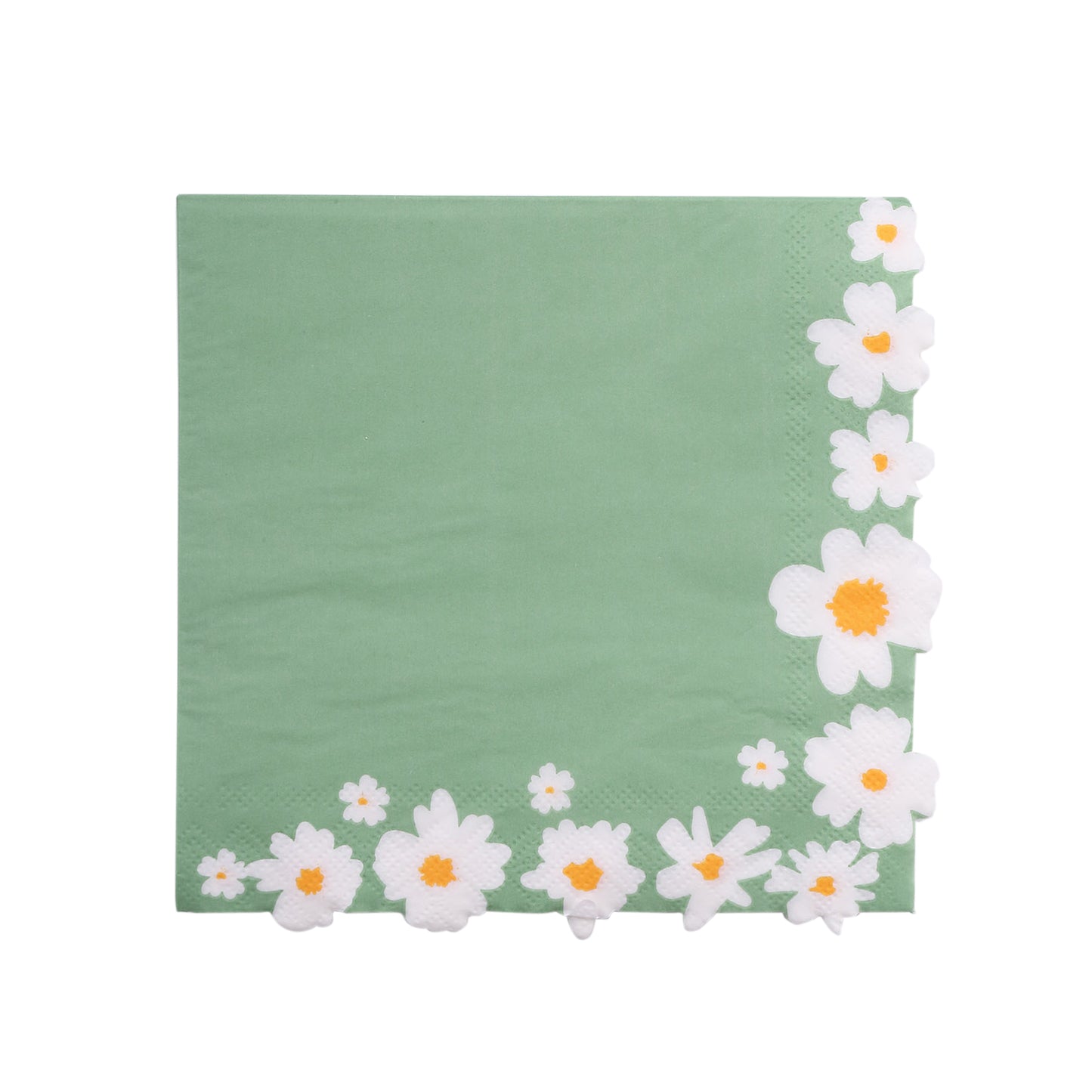 20 Pack Sage Green Daisy Flower Paper Beverage Napkins, Soft 2-Ply Disposable Cocktail Napkins - 6.5"x6.5"