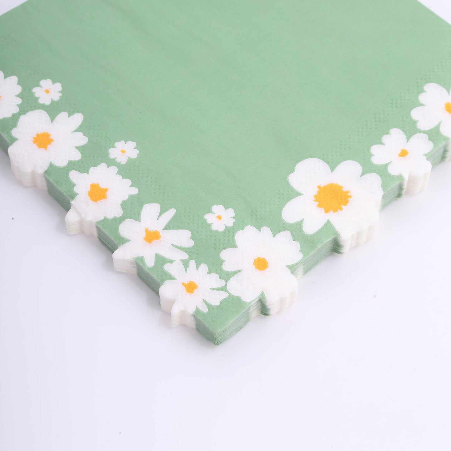 20 Pack Sage Green Daisy Flower Paper Beverage Napkins, Soft 2-Ply Disposable Cocktail Napkins - 6.5"x6.5"