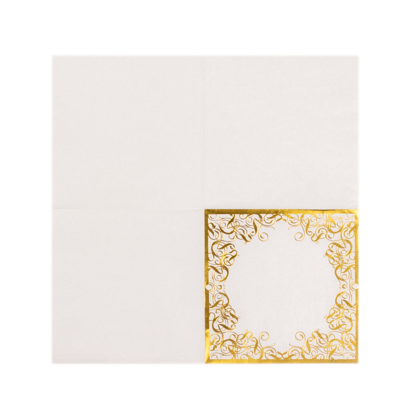 20 Pack White 3 Ply Premium Paper Cocktail Napkins with Gold Foil Lace, Soft European Style Wedding Beverage Napkins - 18 GSM