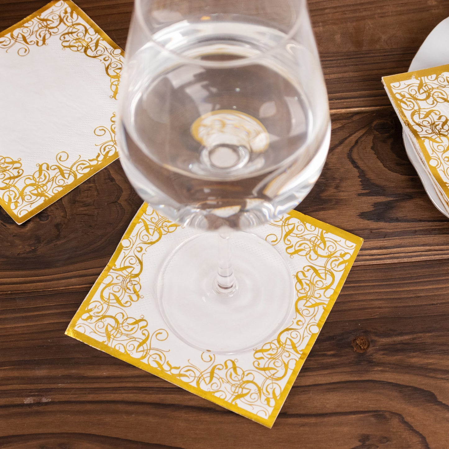 20 Pack White 3 Ply Premium Paper Cocktail Napkins with Gold Foil Lace, Soft European Style Wedding Beverage Napkins - 18 GSM