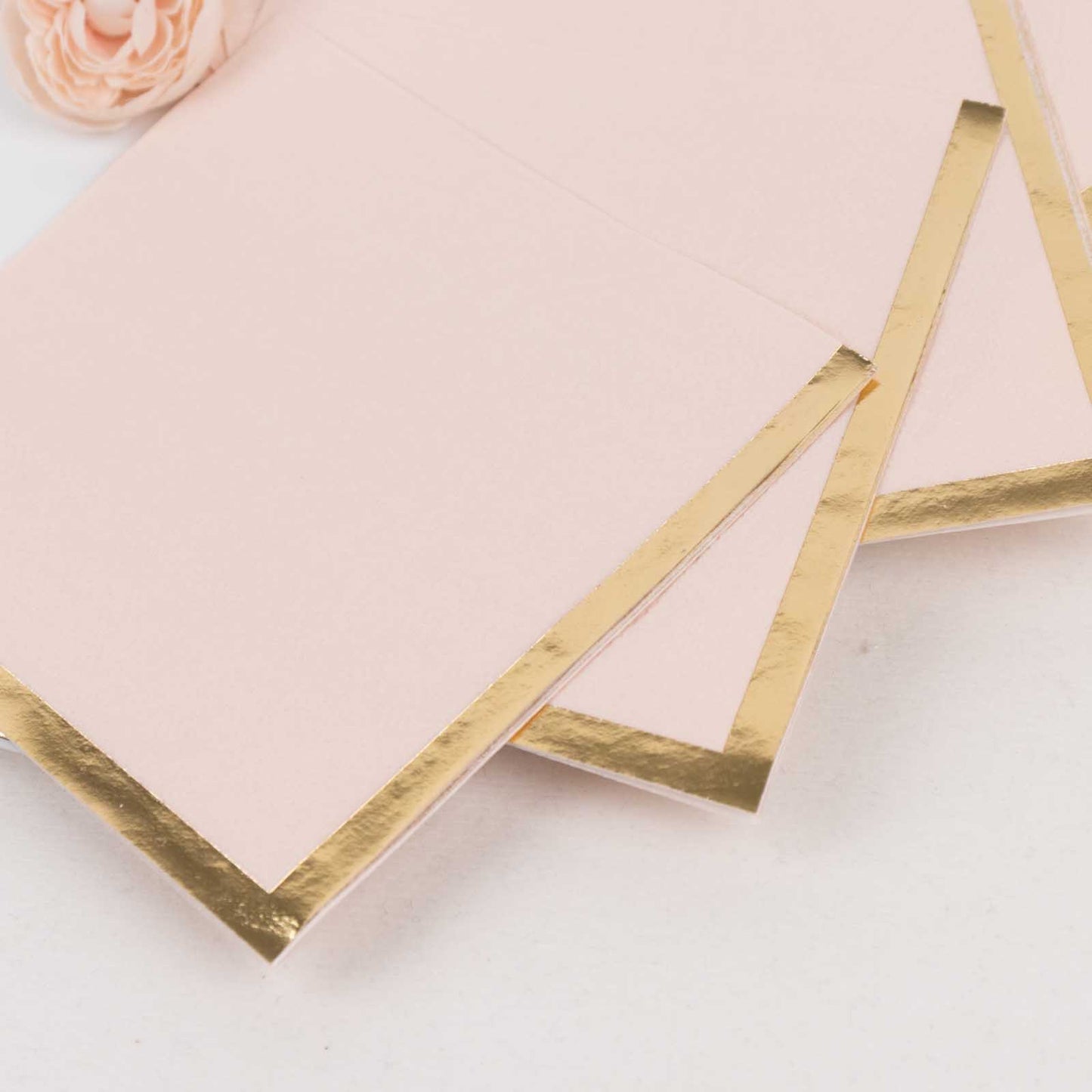 50 Pack Blush Disposable Cocktail Napkins with Gold Foil Edge, Soft 2 Ply Paper Beverage Napkins - 5"x5"