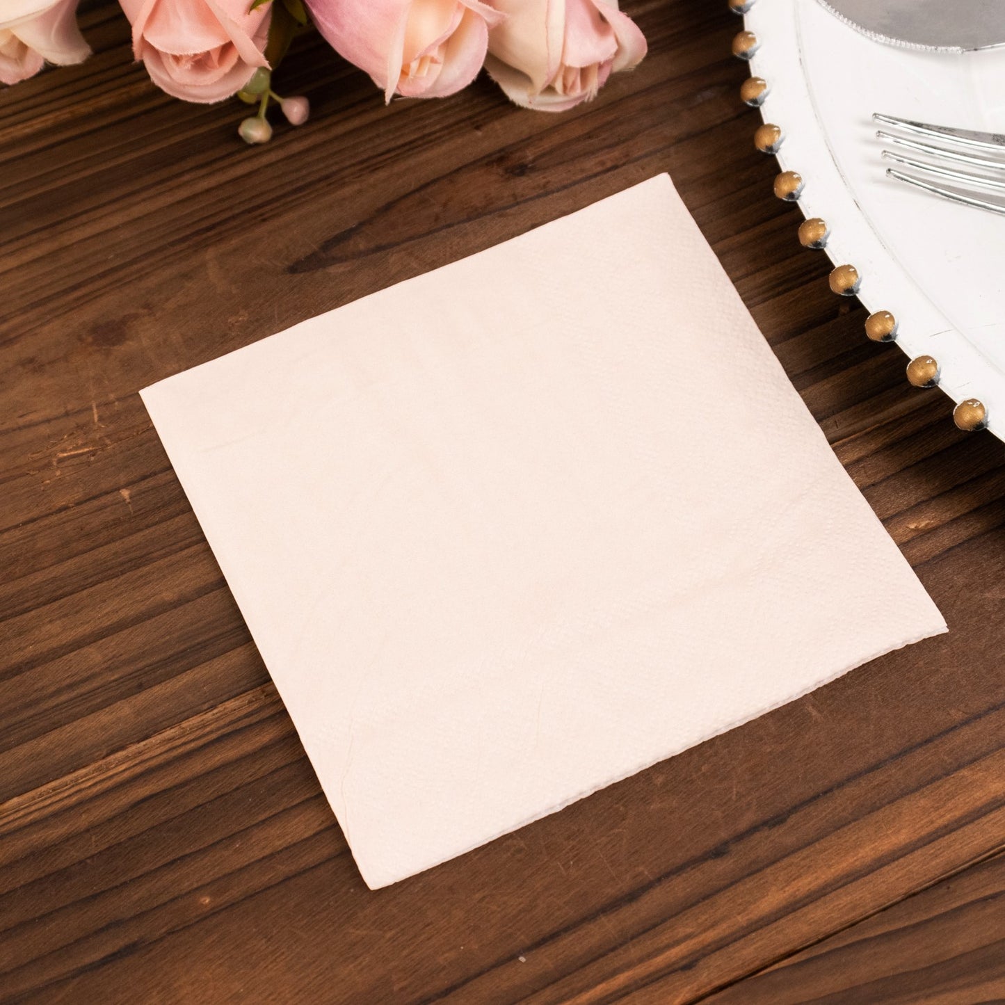 50 Pack 5"x5" Blush Soft 2-Ply Disposable Cocktail Napkins, Paper Beverage Napkins - 18 GSM