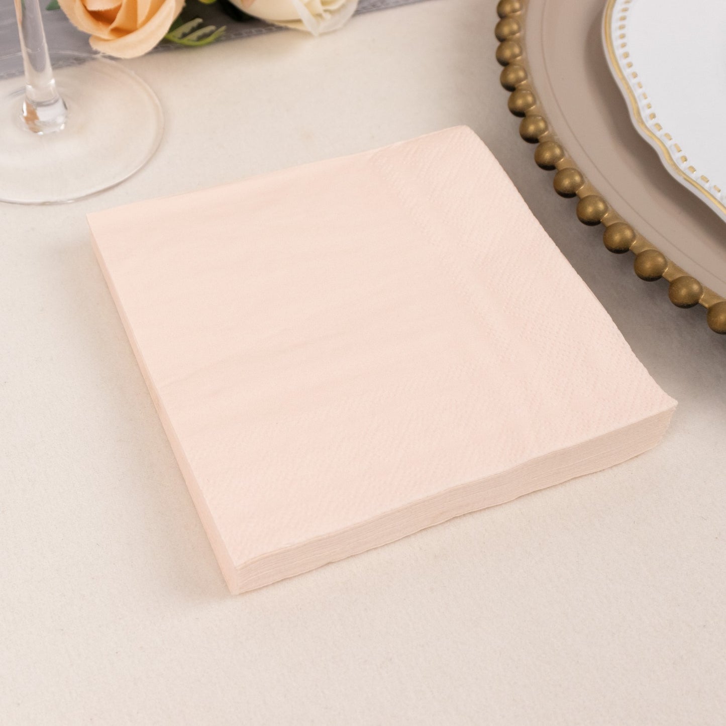 50 Pack 5"x5" Blush Soft 2-Ply Disposable Cocktail Napkins, Paper Beverage Napkins - 18 GSM