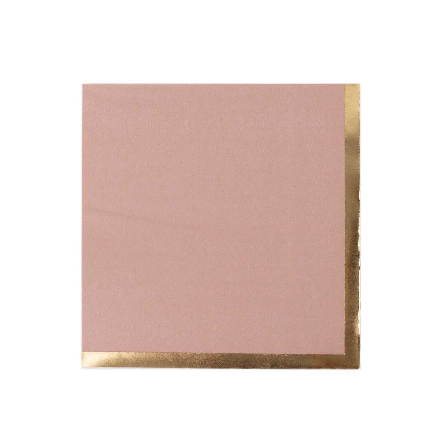 50 Pack Dusty Rose Disposable Cocktail Napkins with Gold Foil Edge, Soft 2 Ply Paper Beverage Napkins - 5"x5"