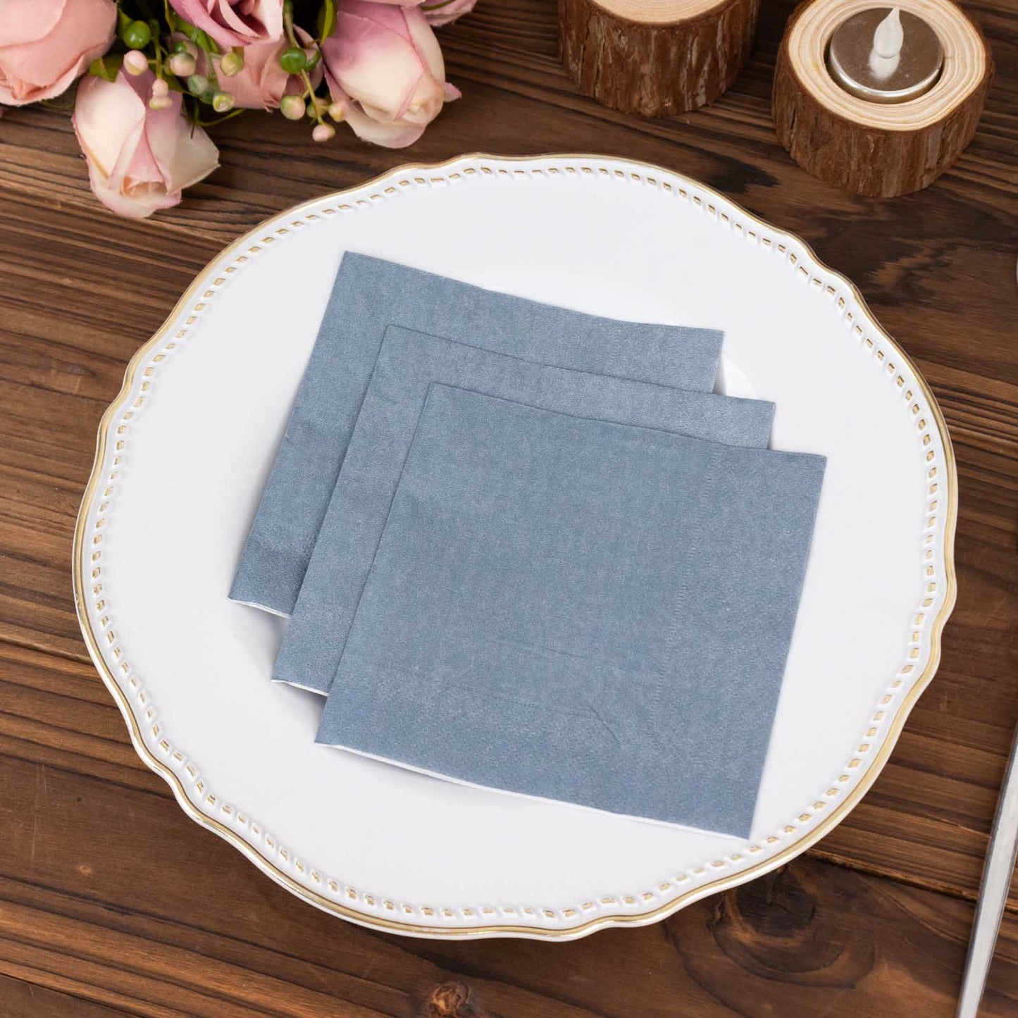 50 Pack Dusty Blue Soft 2-Ply Disposable Cocktail Napkins, Paper Beverage Napkins 18 GSM - 5"x5"