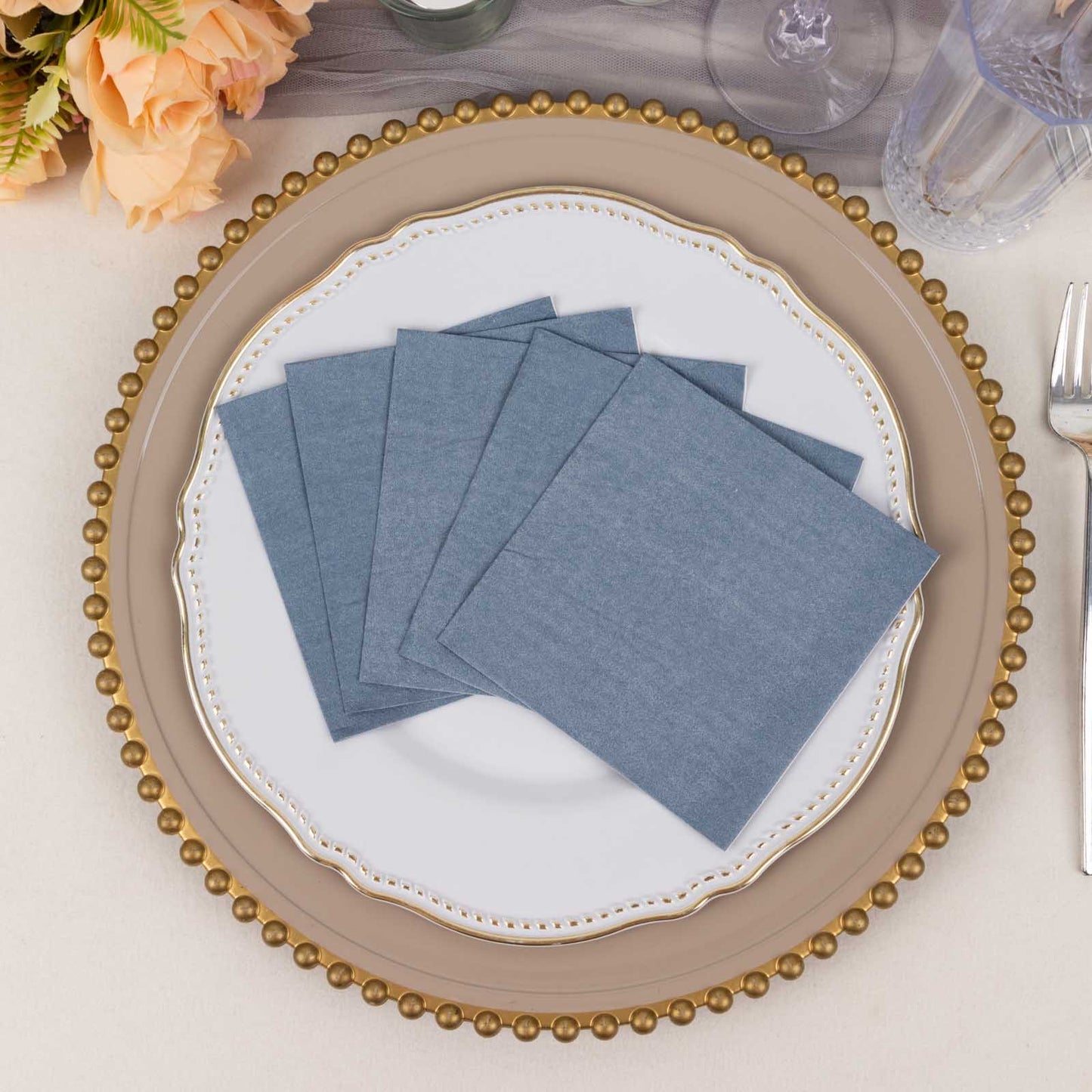 50 Pack Dusty Blue Soft 2-Ply Disposable Cocktail Napkins, Paper Beverage Napkins 18 GSM - 5"x5"