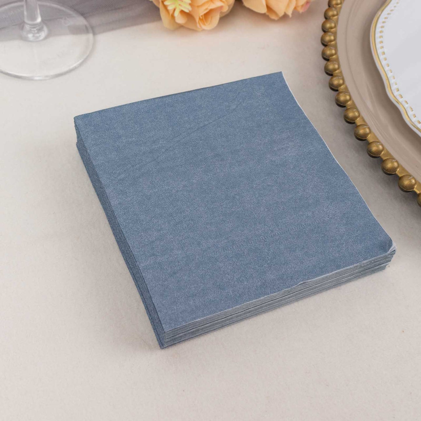 50 Pack Dusty Blue Soft 2-Ply Disposable Cocktail Napkins, Paper Beverage Napkins 18 GSM - 5"x5"