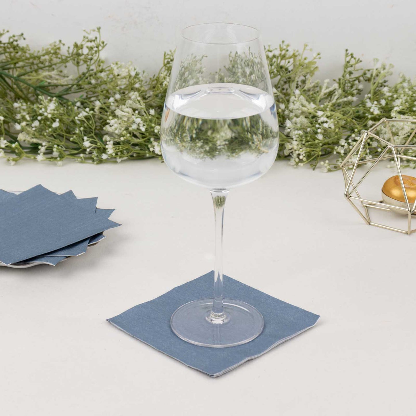 50 Pack Dusty Blue Soft 2-Ply Disposable Cocktail Napkins, Paper Beverage Napkins 18 GSM - 5"x5"