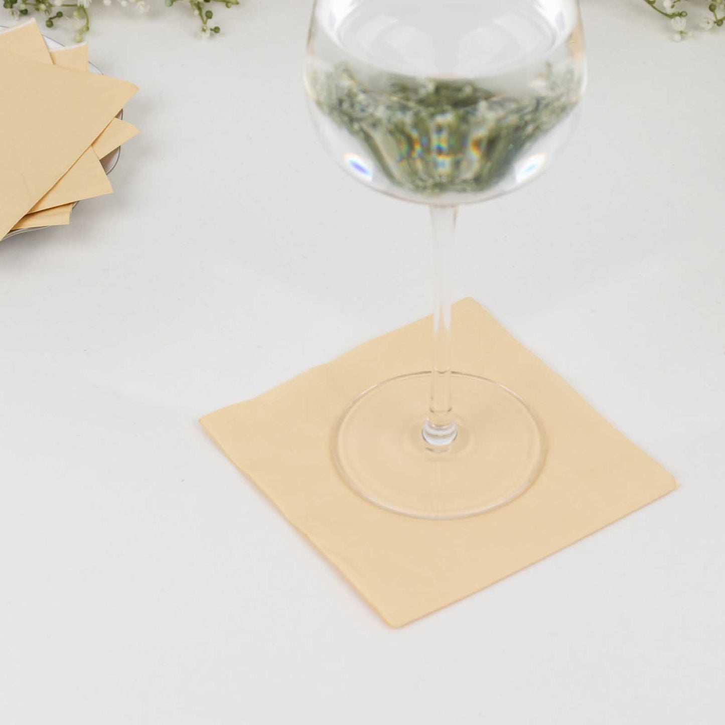 50 Pack Beige Soft 2-Ply Disposable Cocktail Napkins, Paper Beverage Napkins 18 GSM - 5"x5"