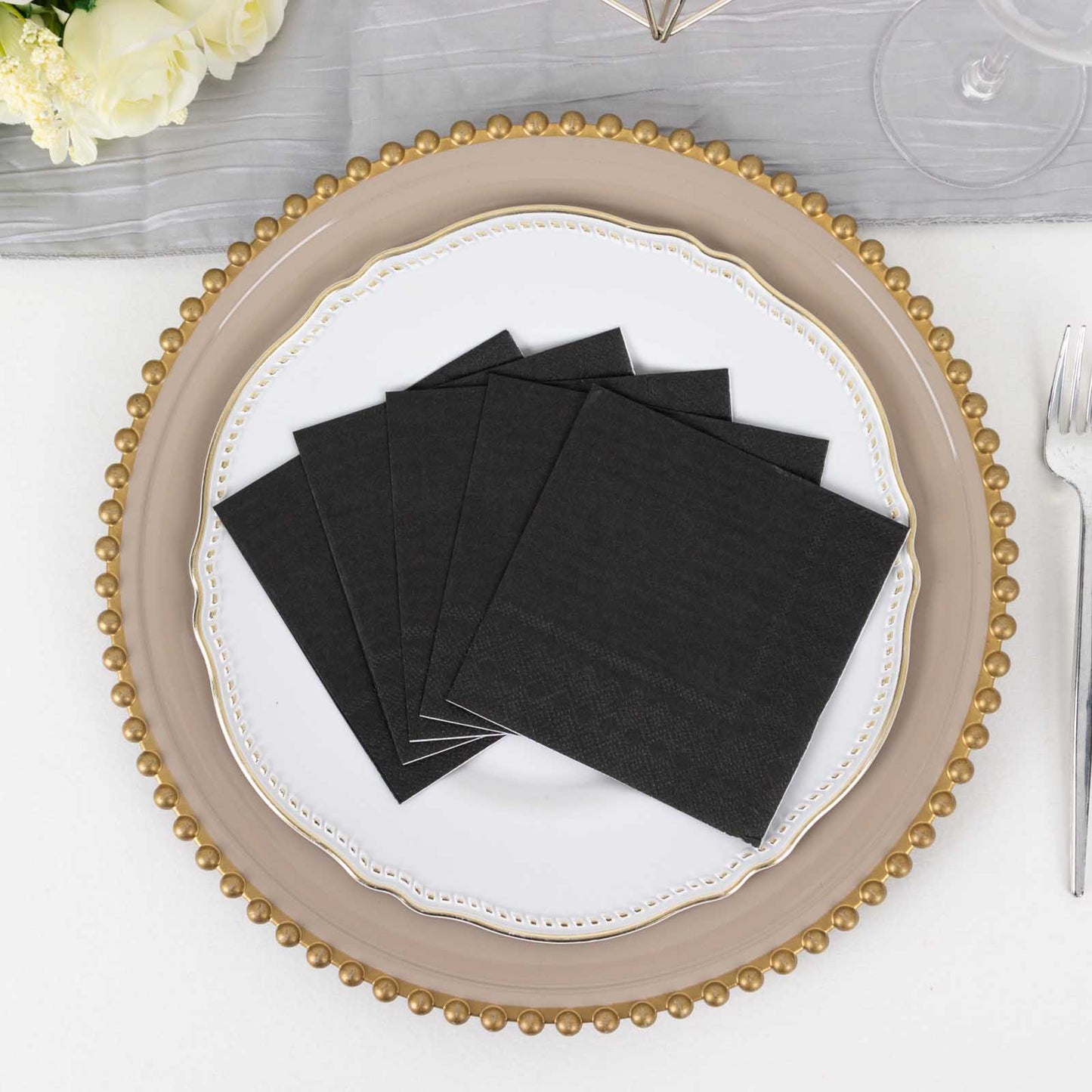 50 Pack Black Soft 2-Ply Disposable Cocktail Napkins, Paper Beverage Napkins 18 GSM - 5"x5"