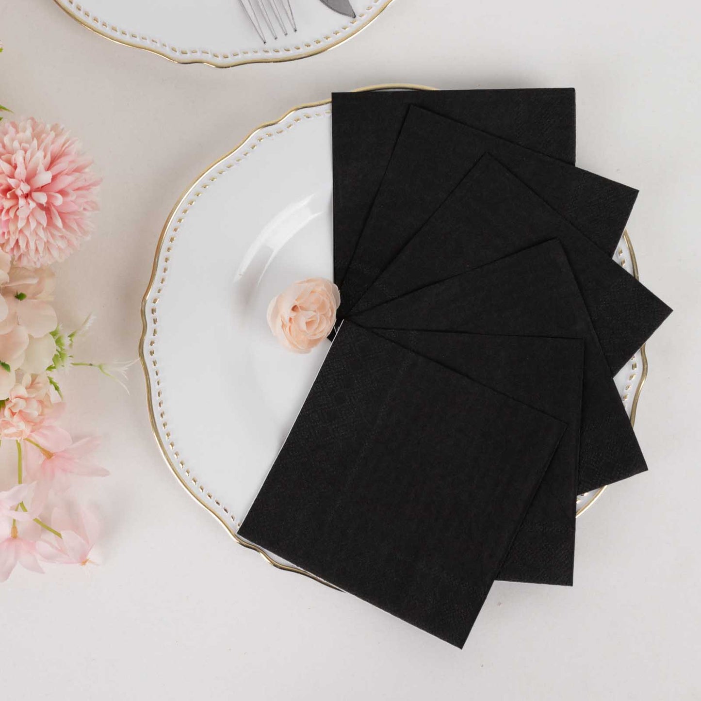 50 Pack Black Soft 2-Ply Disposable Cocktail Napkins, Paper Beverage Napkins 18 GSM - 5"x5"