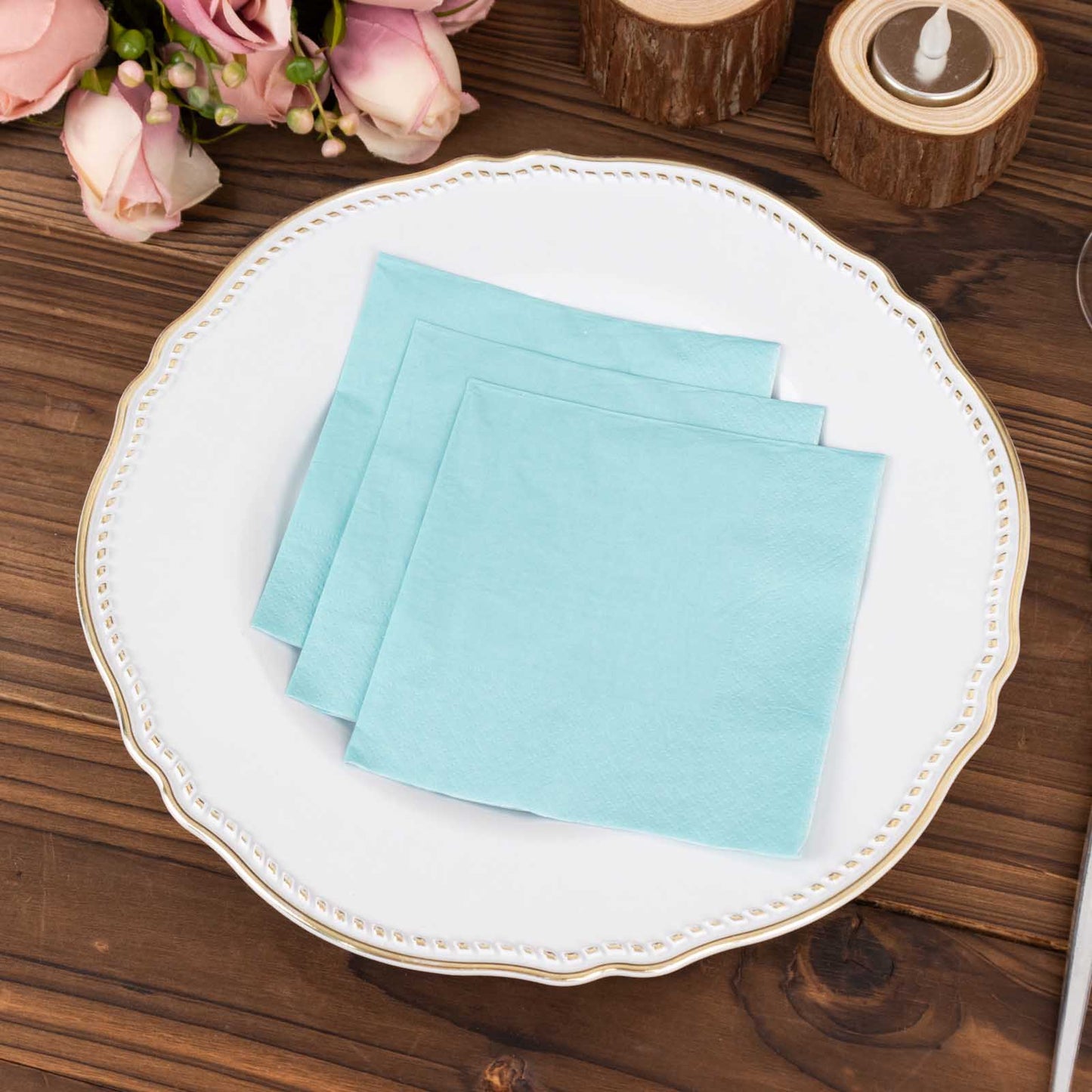 50 Pack 5"x5" Blue Soft 2-Ply Disposable Cocktail Napkins, Paper Beverage Napkins - 18 GSM