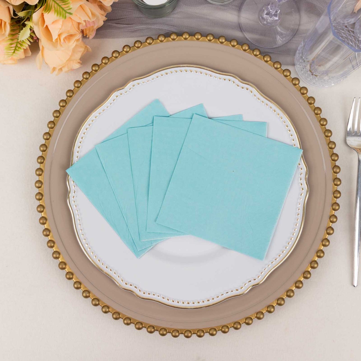 50 Pack 5"x5" Blue Soft 2-Ply Disposable Cocktail Napkins, Paper Beverage Napkins - 18 GSM