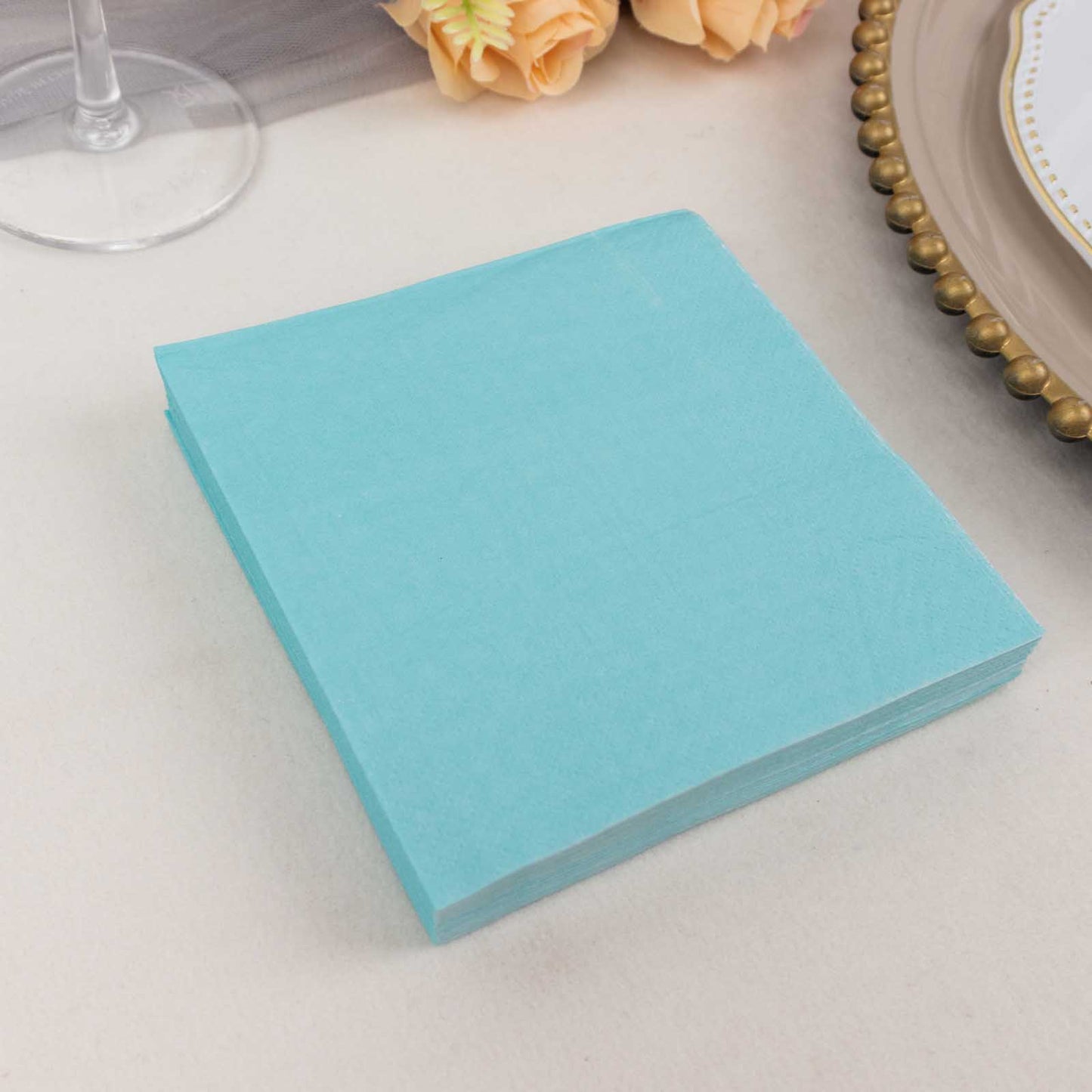 50 Pack 5"x5" Blue Soft 2-Ply Disposable Cocktail Napkins, Paper Beverage Napkins - 18 GSM