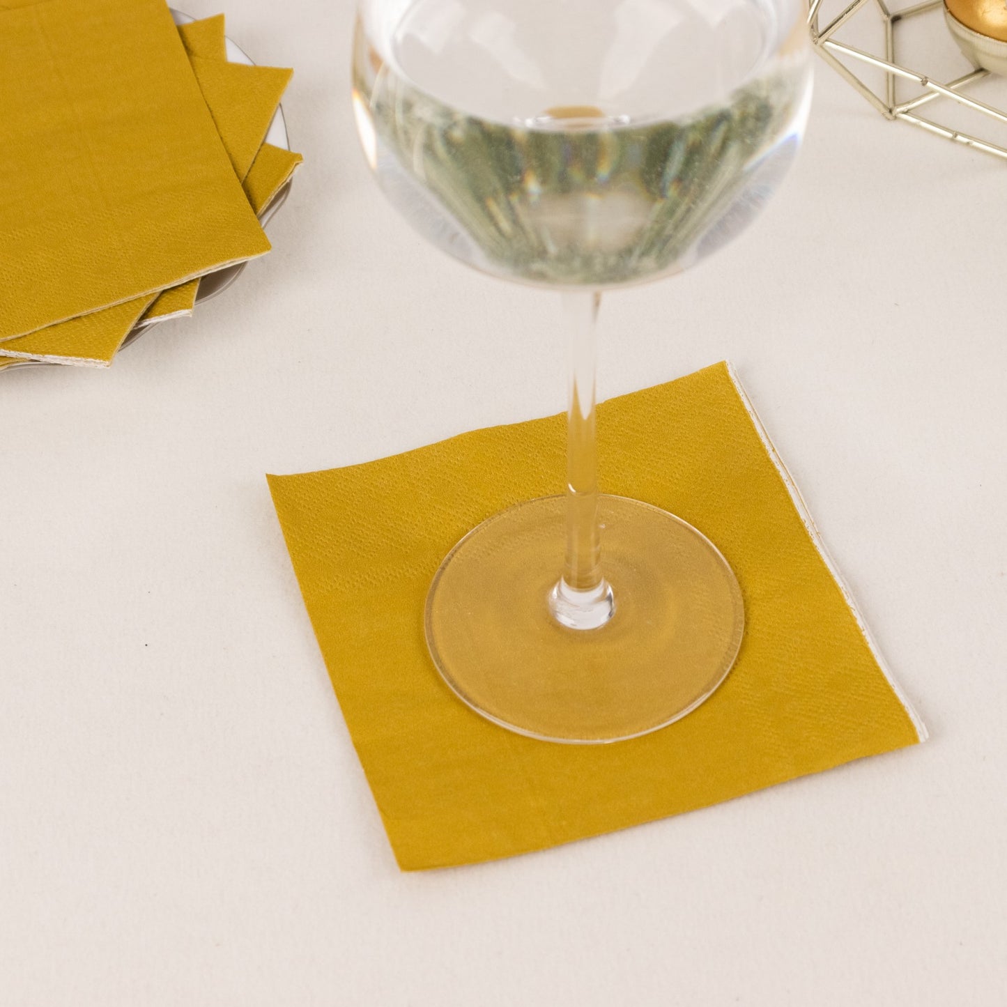 50 Pack 5"x5" Gold Soft 2-Ply Disposable Cocktail Napkins, Paper Beverage Napkins - 18 GSM