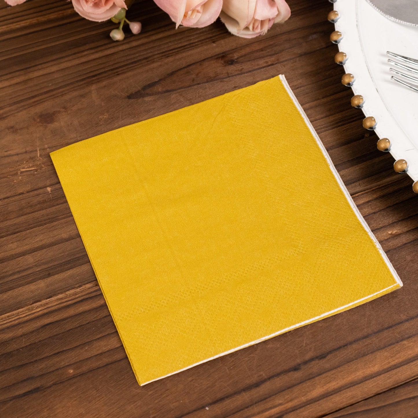 50 Pack 5"x5" Gold Soft 2-Ply Disposable Cocktail Napkins, Paper Beverage Napkins - 18 GSM