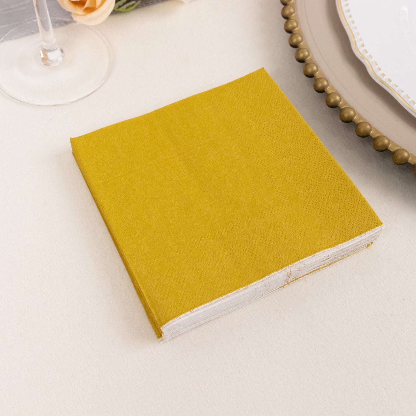 50 Pack 5"x5" Gold Soft 2-Ply Disposable Cocktail Napkins, Paper Beverage Napkins - 18 GSM