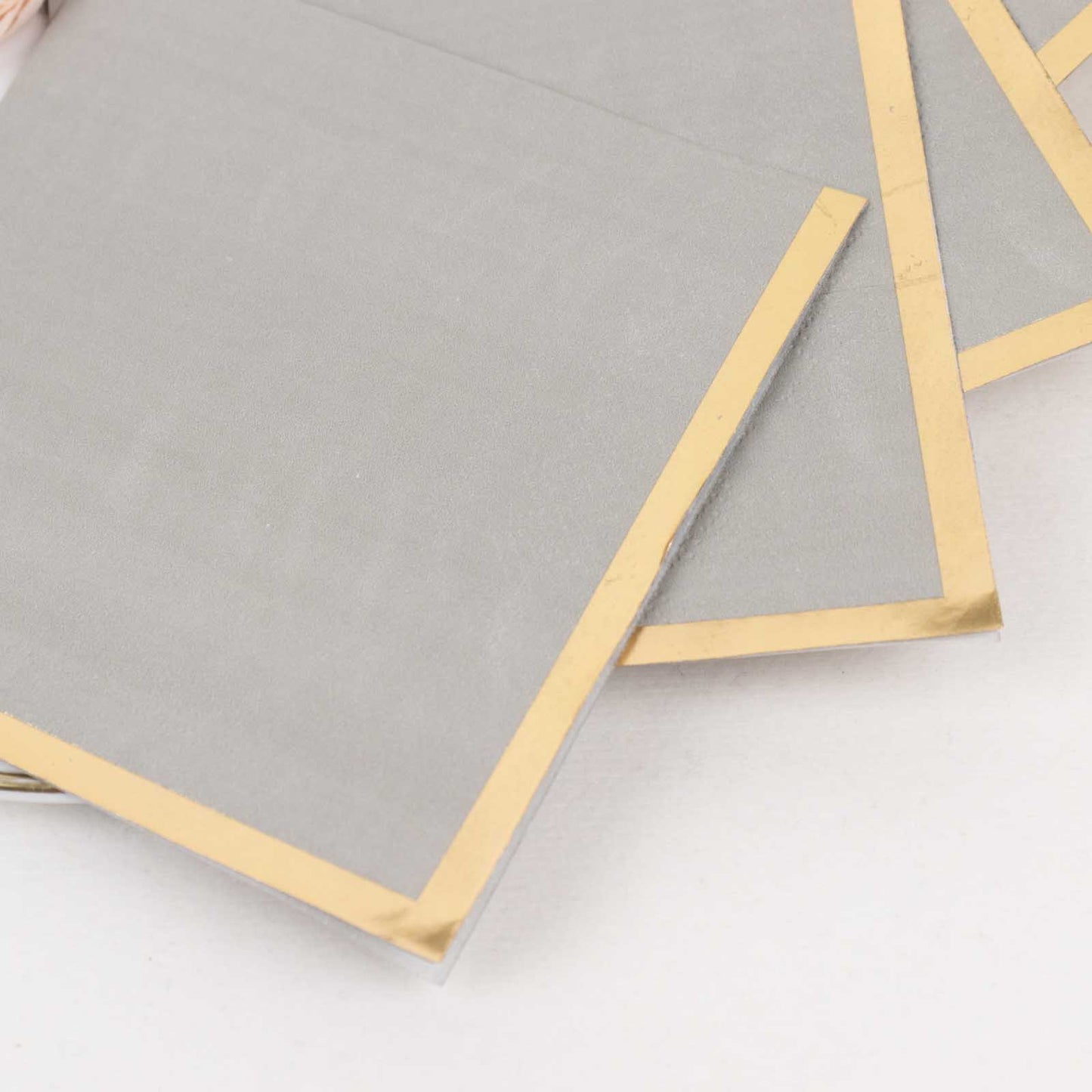 50 Pack Gray Disposable Cocktail Napkins with Gold Foil Edge, Soft 2 Ply Paper Beverage Napkins - 5"x5"