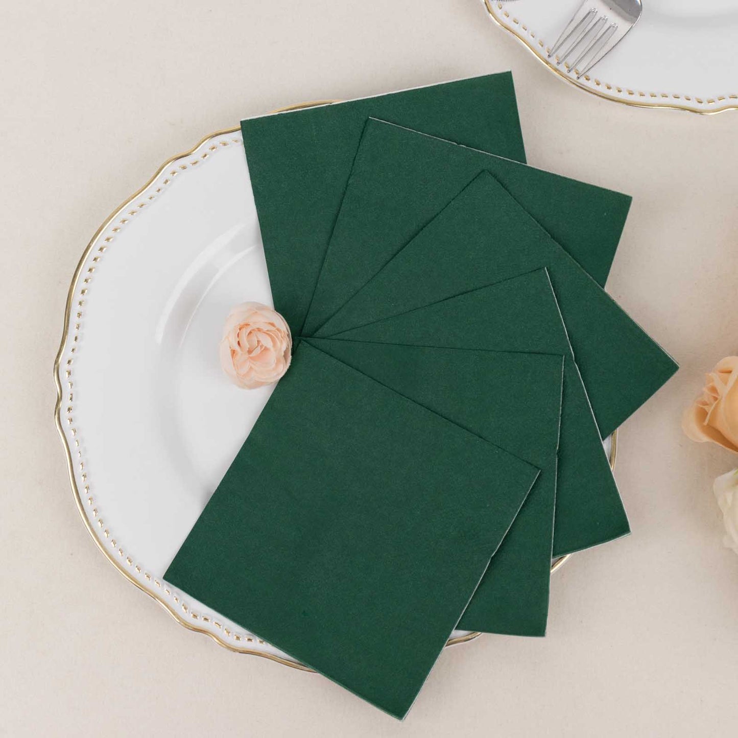 50 Pack Hunter Emerald Green Soft 2-Ply Disposable Cocktail Napkins, Paper Beverage Napkins 18 GSM - 5"x5"