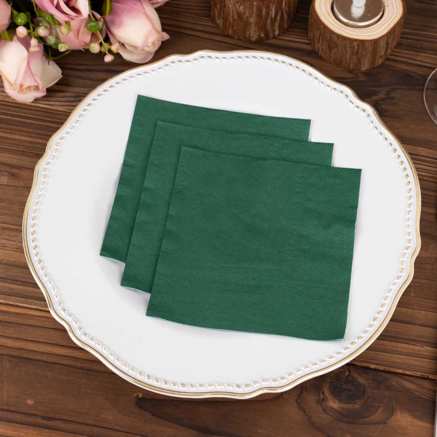 50 Pack Hunter Emerald Green Soft 2-Ply Disposable Cocktail Napkins, Paper Beverage Napkins 18 GSM - 5"x5"