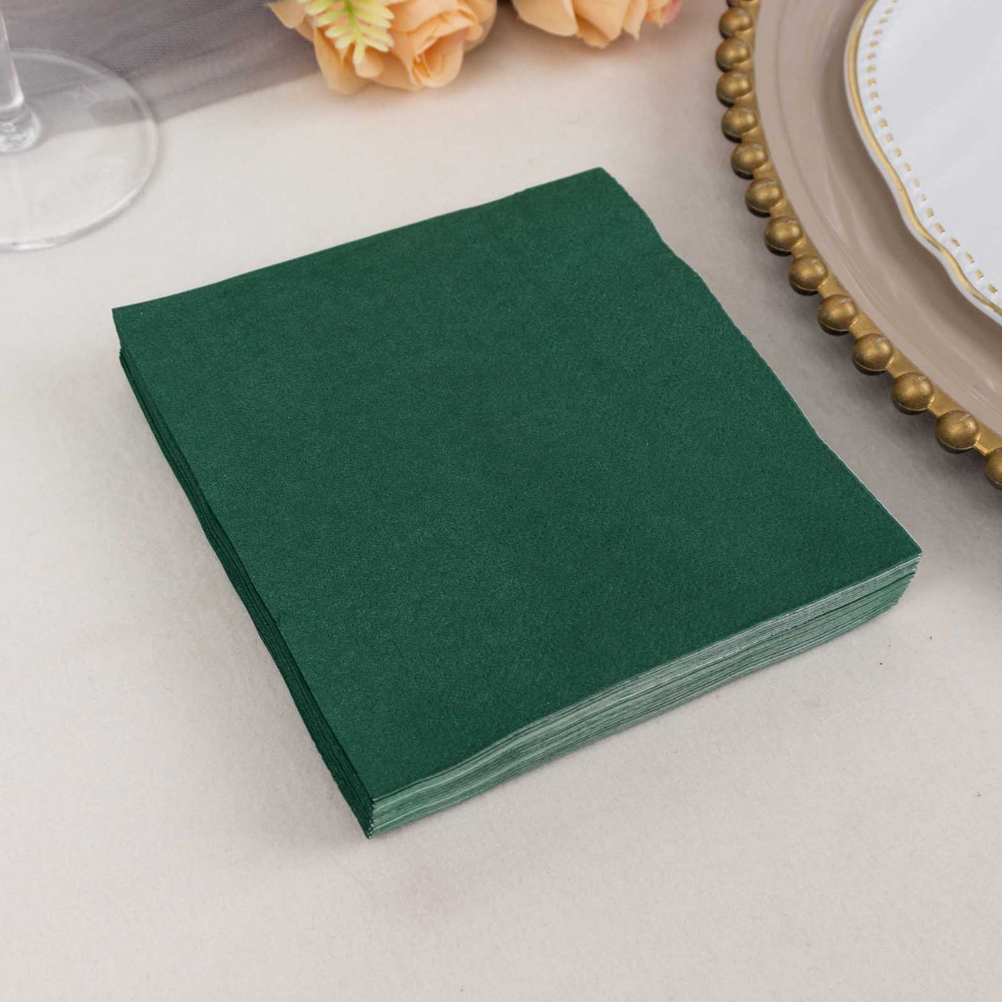 50 Pack Hunter Emerald Green Soft 2-Ply Disposable Cocktail Napkins, Paper Beverage Napkins 18 GSM - 5"x5"