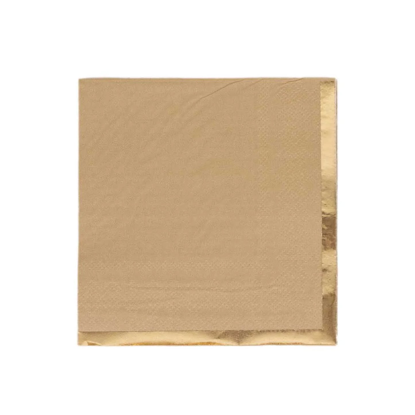 50 Pack Natural Disposable Cocktail Napkins with Gold Foil Edge, Soft 2 Ply Paper Beverage Napkins - 5"x5"