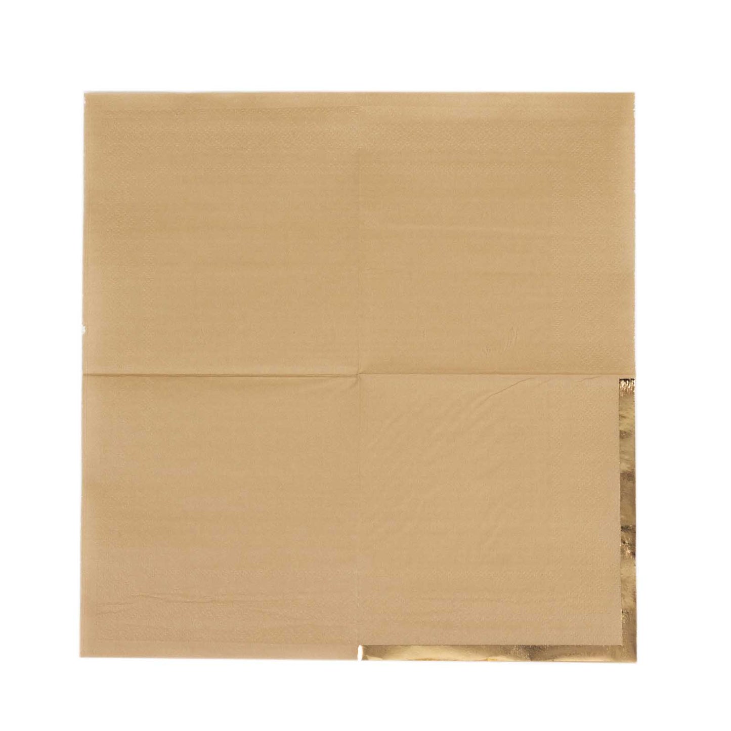 50 Pack Natural Disposable Cocktail Napkins with Gold Foil Edge, Soft 2 Ply Paper Beverage Napkins - 5"x5"