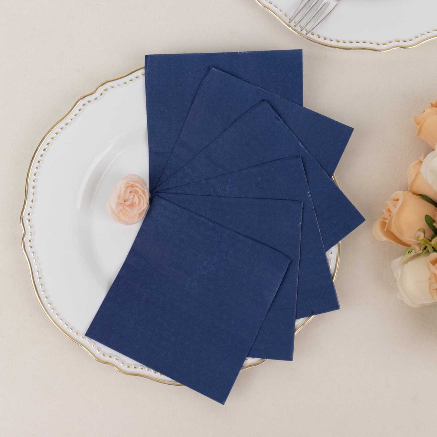 50 Pack Navy Blue Soft 2-Ply Disposable Cocktail Napkins, Paper Beverage Napkins 18 GSM - 5"x5"