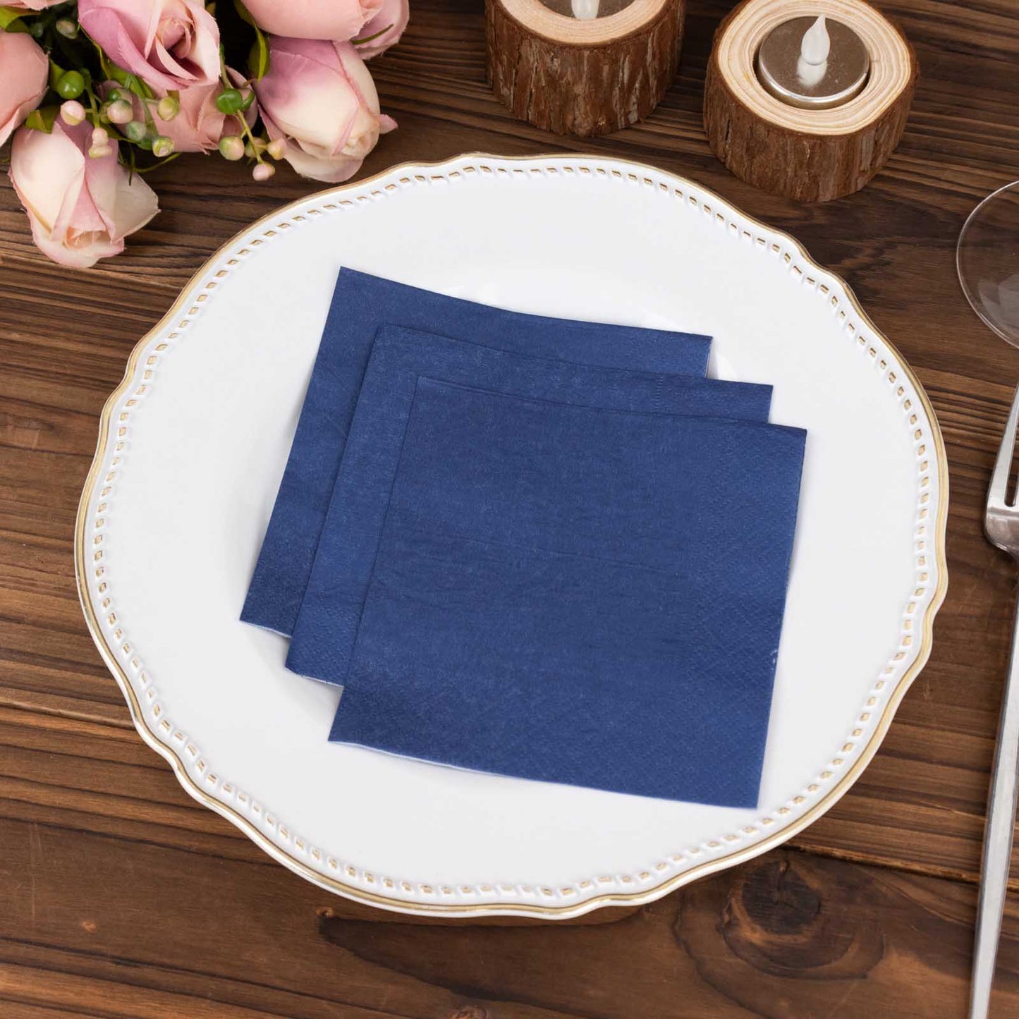 50 Pack Navy Blue Soft 2-Ply Disposable Cocktail Napkins, Paper Beverage Napkins 18 GSM - 5"x5"