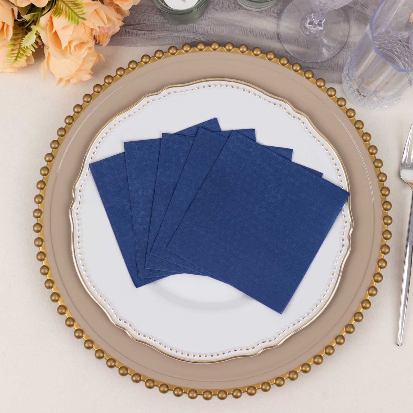 50 Pack Navy Blue Soft 2-Ply Disposable Cocktail Napkins, Paper Beverage Napkins 18 GSM - 5"x5"