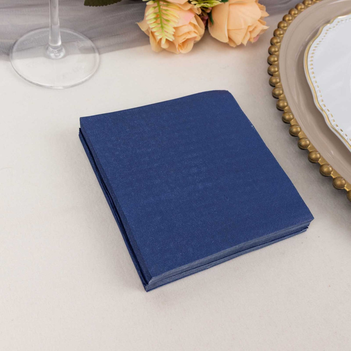 50 Pack Navy Blue Soft 2-Ply Disposable Cocktail Napkins, Paper Beverage Napkins 18 GSM - 5"x5"