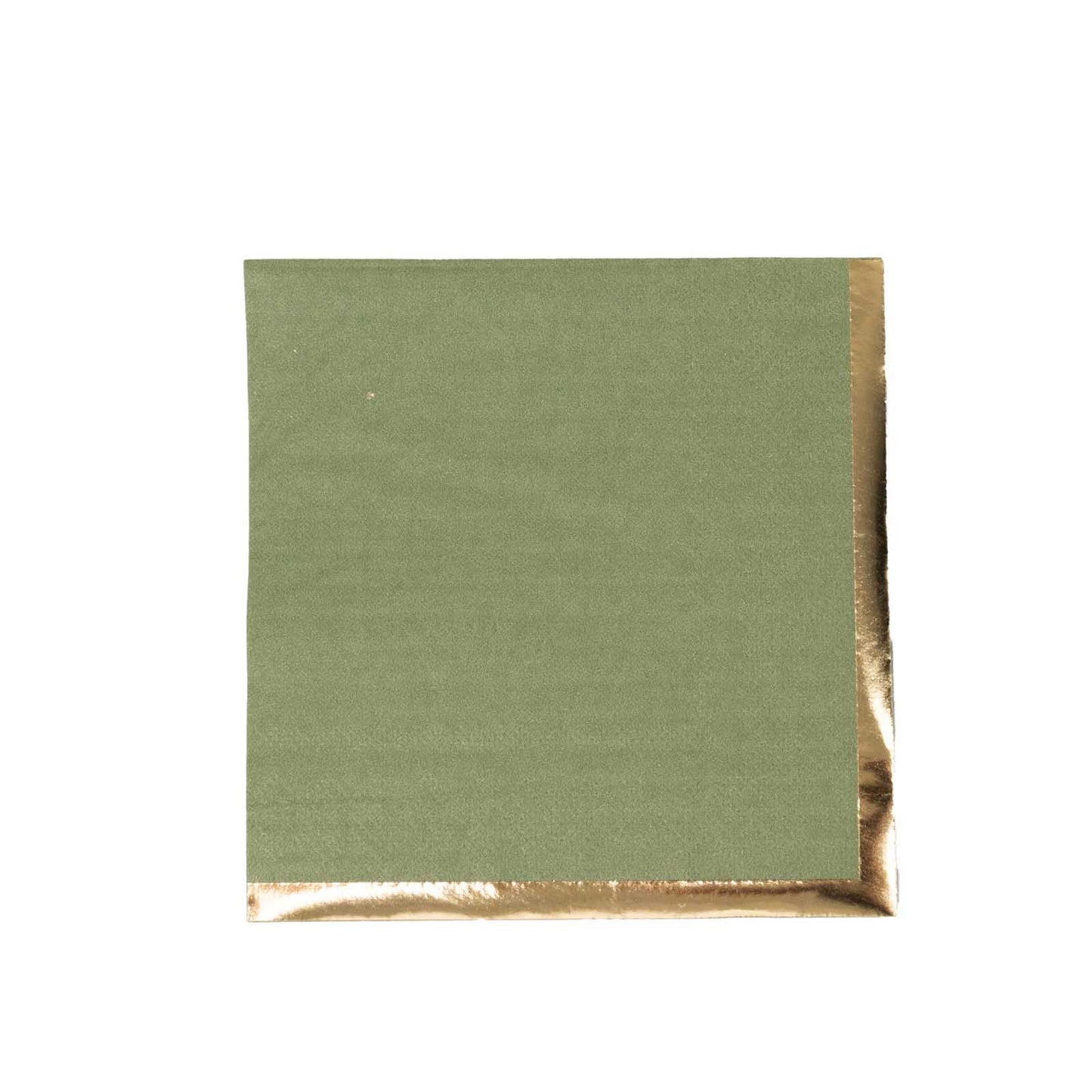 50 Pack Olive Green Disposable Cocktail Napkins with Gold Foil Edge, Soft 2 Ply Paper Beverage Napkins - 5"x5"