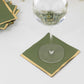 50 Pack Dusty Sage Green Disposable Cocktail Napkins with Gold Foil Edge, Soft 2 Ply Paper Beverage Napkins - 5"x5"