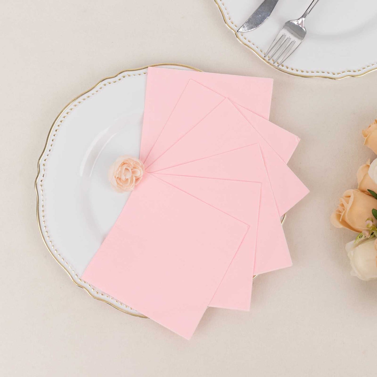 50 Pack | 5"x5" Pink Soft 2-Ply Disposable Cocktail Napkins, Paper Beverage Napkins - 18 GSM