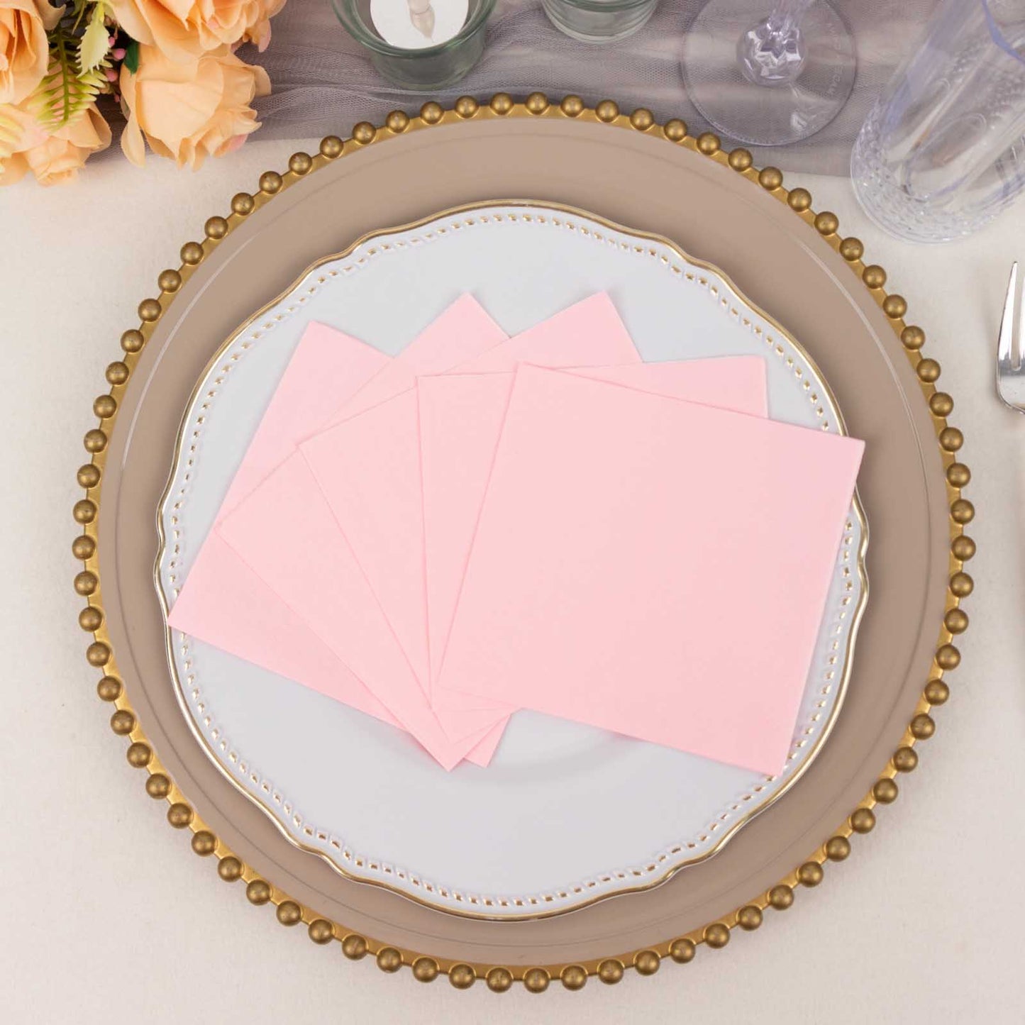 50 Pack | 5"x5" Pink Soft 2-Ply Disposable Cocktail Napkins, Paper Beverage Napkins - 18 GSM