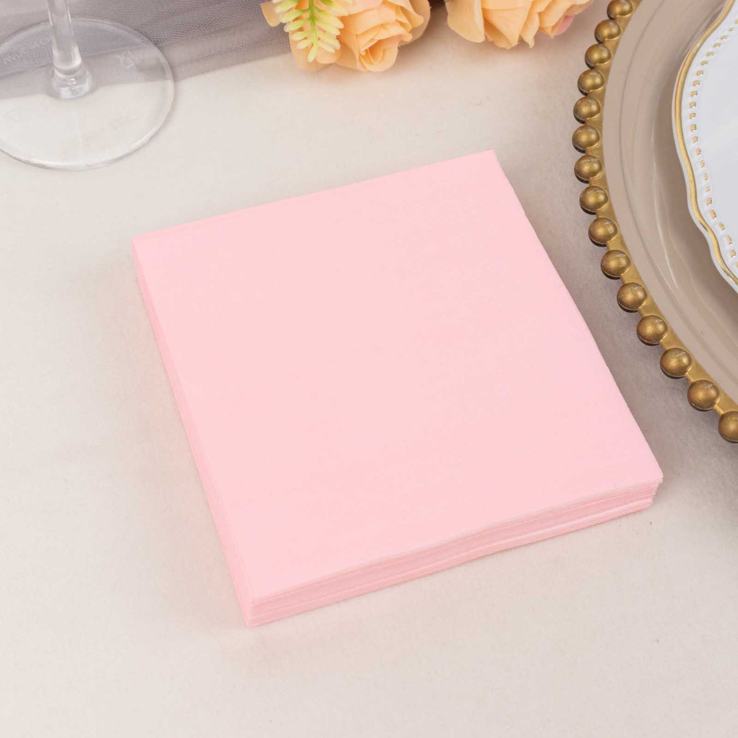 50 Pack | 5"x5" Pink Soft 2-Ply Disposable Cocktail Napkins, Paper Beverage Napkins - 18 GSM