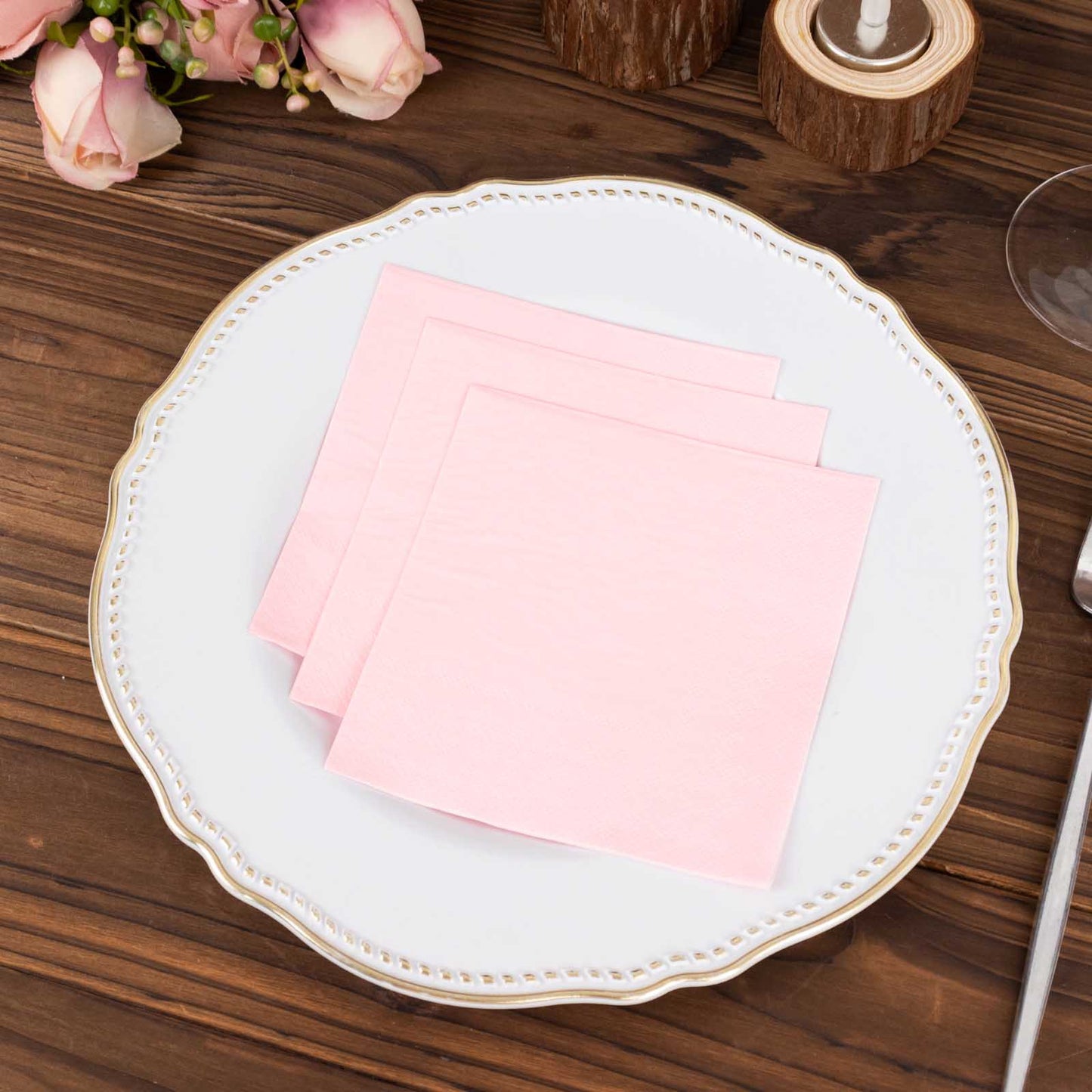 50 Pack | 5"x5" Pink Soft 2-Ply Disposable Cocktail Napkins, Paper Beverage Napkins - 18 GSM