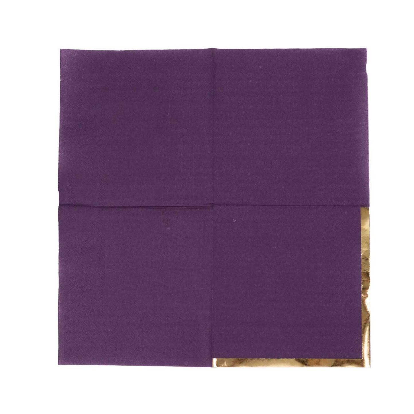 50 Pack Purple Disposable Cocktail Napkins with Gold Foil Edge, Soft 2 Ply Paper Beverage Napkins - 5"x5"