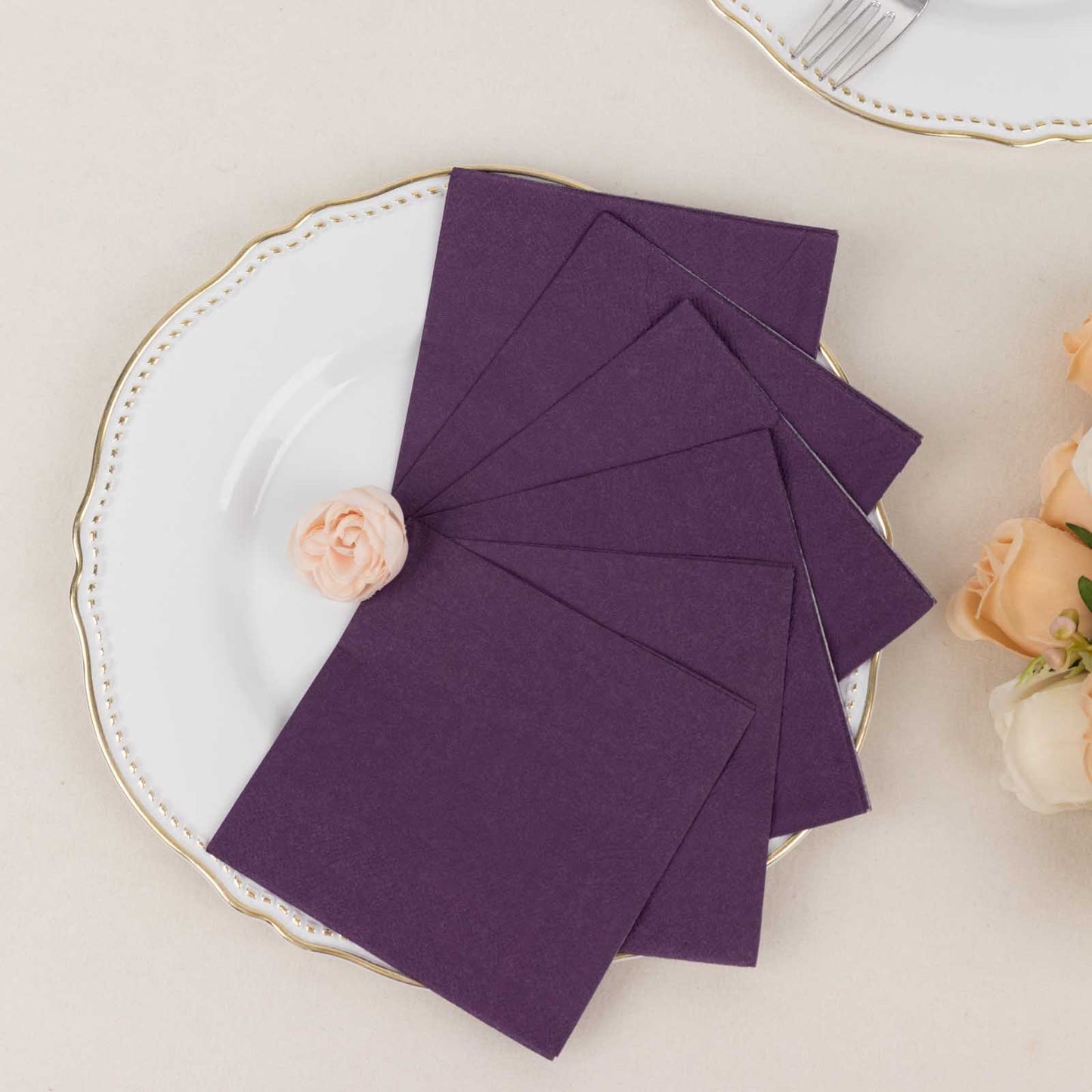 50 Pack Purple Soft 2-Ply Disposable Cocktail Napkins, Paper Beverage Napkins 18 GSM - 5"x5"