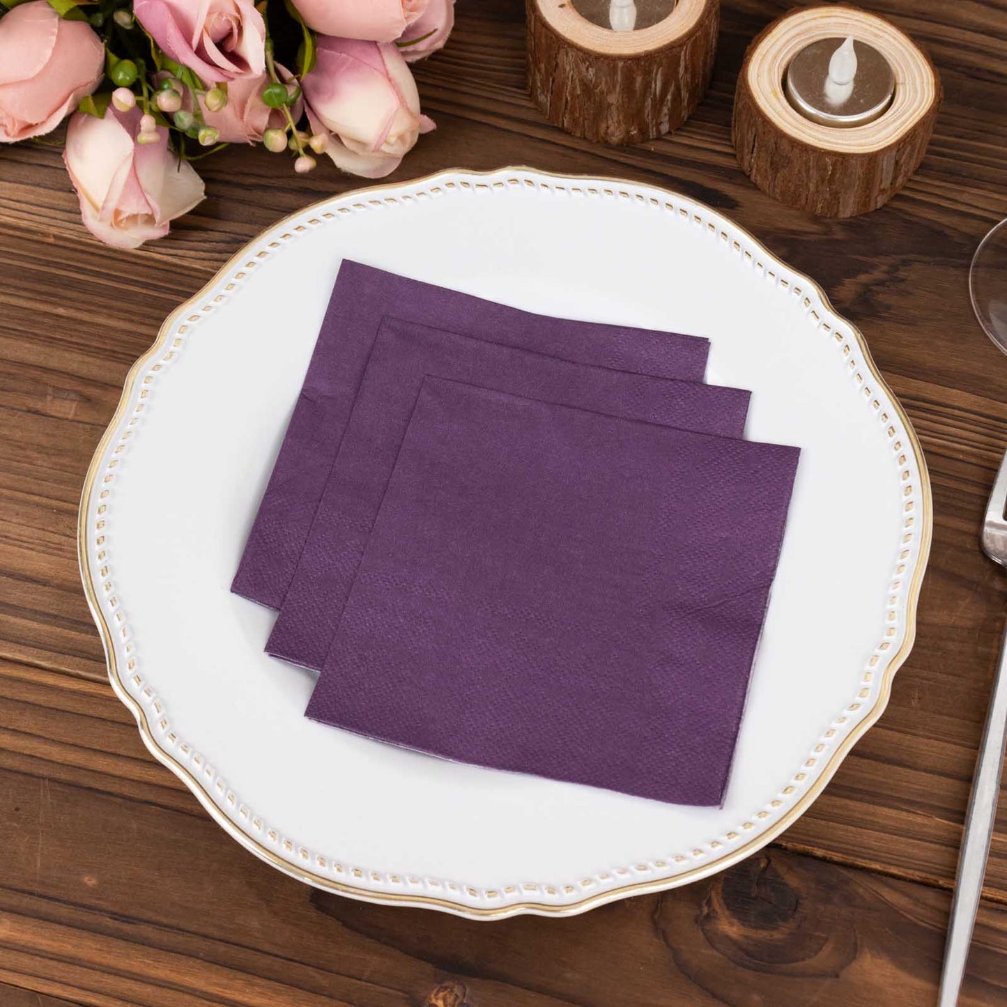 50 Pack Purple Soft 2-Ply Disposable Cocktail Napkins, Paper Beverage Napkins 18 GSM - 5"x5"